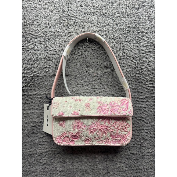 STAUD Handbags - NWd Staud Women's Tommy Cherry Blossom Toile Ivory Beaded Flap Shoulder Bag